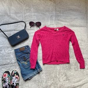 Dark Pink Knitted Long Sleeve Sweater